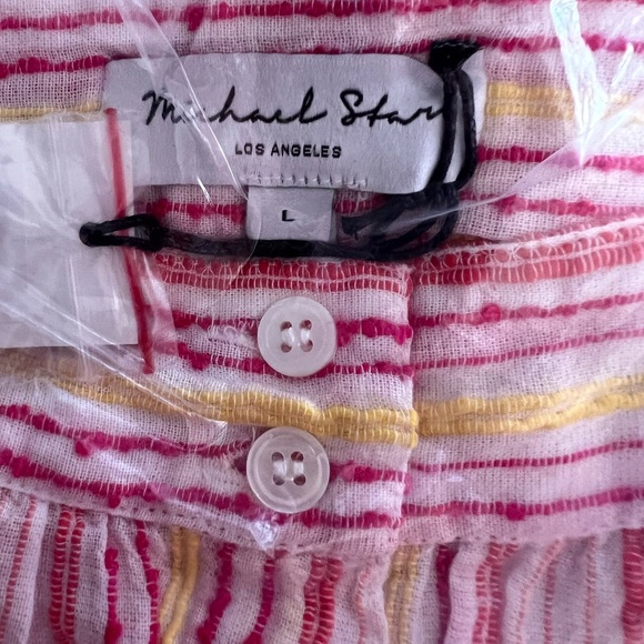 NWT Michael Stars Jess tank top textured striped magenta pink white yellow large - Picture 2 of 4